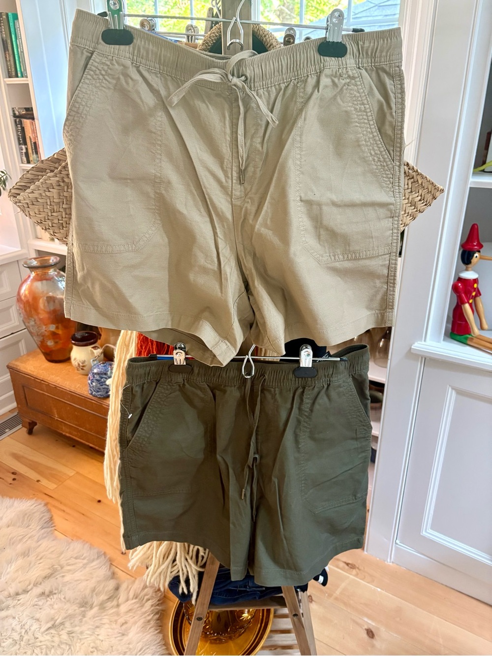 Both Men's Casual Drawstring Shorts - Khaki and Olive TAHARI